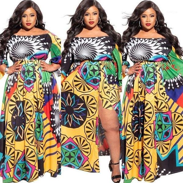 

2020 summer fashion african women long sleeve printing polyester plus size long dress l-4xl1, Red