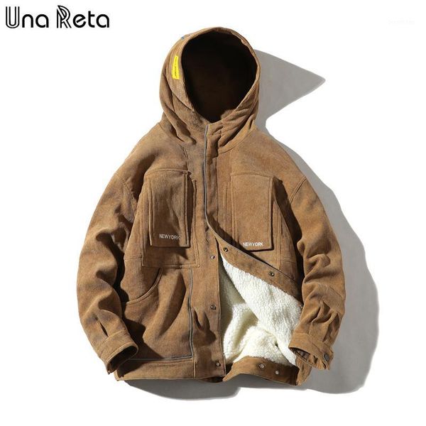

una reta winter jacket men new casual loose lambswool parka coat with hooded hip hop men clothes harajuku warm jackets for1, Black