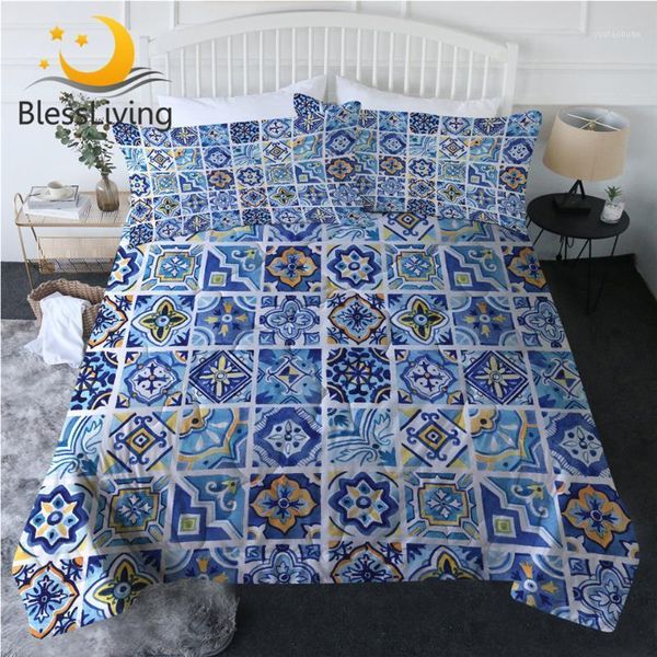 

blessliving watercolor quilt set mediterranean ceramics thin comforter geometric squares summer bedding mandala floral duvet set1