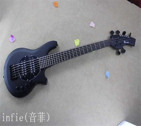 2022 Горячий черный Bango Custom 6 String Music Man Bass Bass Guitar Active Pickups 9V аккумулятор