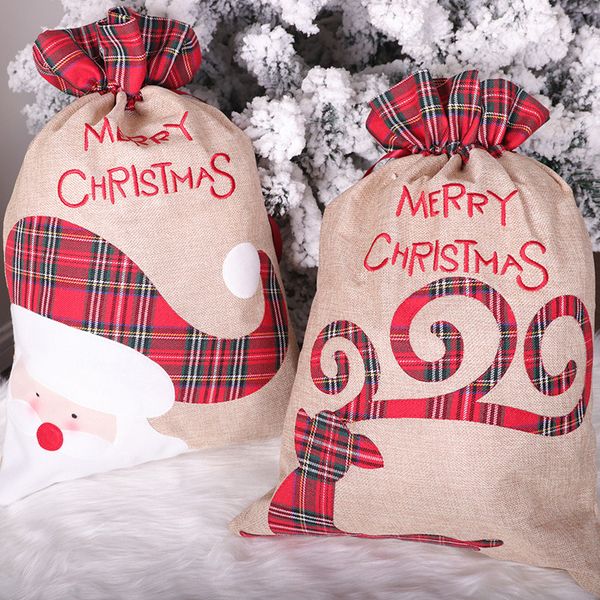 

santa claus fawn christmas burlap gift bag drawstring ribbon drawstring candy bag christmas decoration tote bag dropshipping f9001