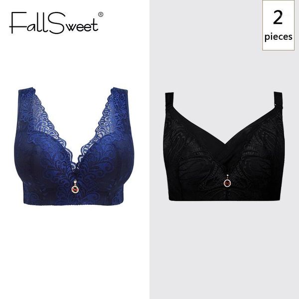 

fallsweet 2 pcs/lot women c / d cup comfortable bra plus size brassiere 36 to 501, Red;black