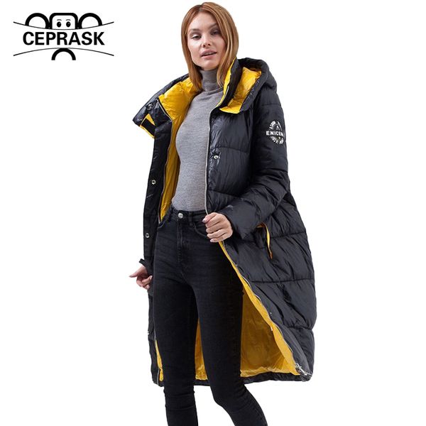 

ceprask 2020 winter new down jacket women parka thick cotton fashion long contrast color winter coat outerwearx1016, Black;brown