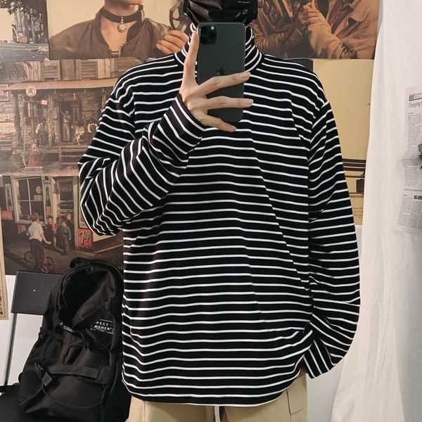 

new 2021 men's fashionable sweaters sweater youth turtleneck striped bottoming sleeve long sport hoodies frete better rbfo, Black