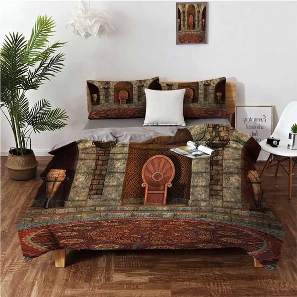 

throne of king in vintage style palace chandelier medieval architecture themebedding 3-piece set