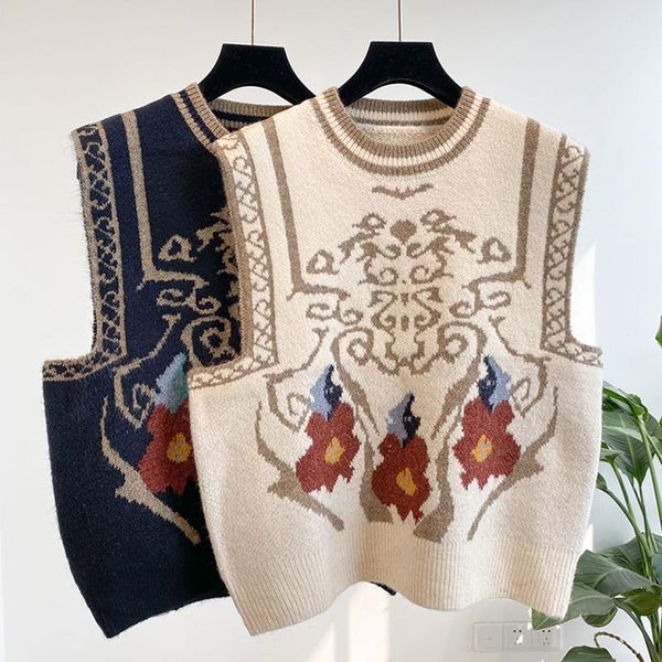 

women's vests vintage korean sweater vest women autumn winter o neck knitted for waistcoat sleeveless jacket gilet femme, Black;white