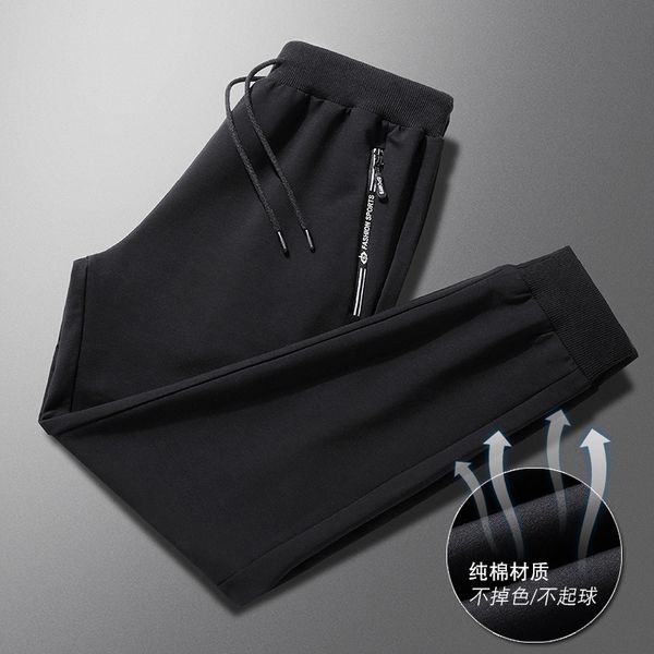 

pure cotton sports loose straight summer thin casual leggings men's wear large size knitted pants, Black