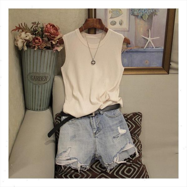 

knitted vests women o neck solid tank fashion female sleeveless casual thin 2021 summer knit woman shirt gilet femme, White