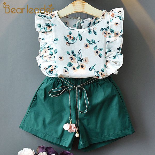 

bear leader girls sets summer floral children sleeveless t-shirt+solid shorts 2pcs kids suit fashion 3-7t children clothes y200623, White