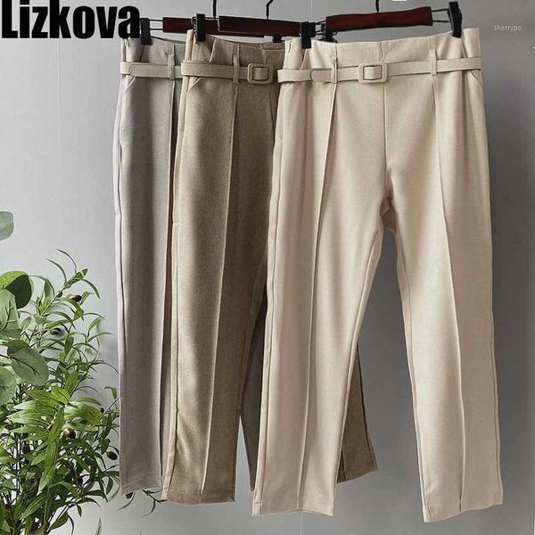 

lizkova plaid high waist harem pants women elegant belt ankle-length trousers korean fashion official ladies pants lp0011, Black;white