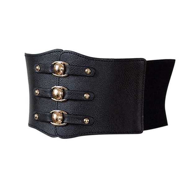 

women vintage pu leather double-breasted wide waistband, Black;brown