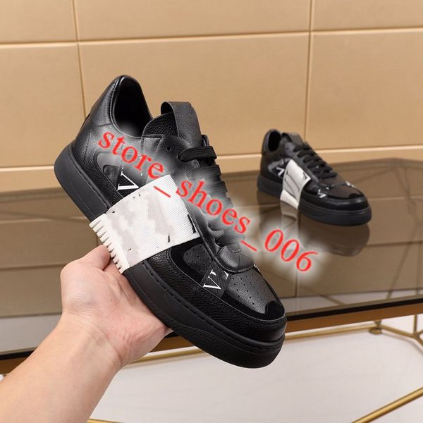 

2021 men women calf vl7n sneaker genuine leather flat trainer with platform new fashion white studded oversized casual shoes, Black