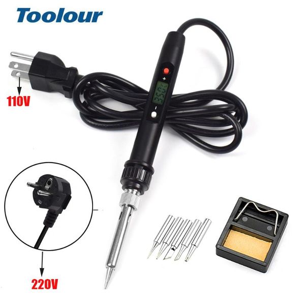 

toolour eu/us 220v/110v 80w adjusting temperature electric soldering iron welding tool set with 5 iron tips soldering stand