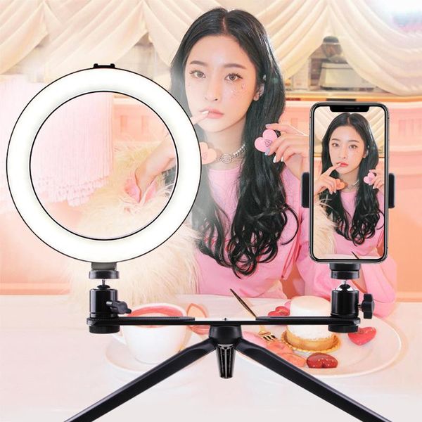 

6/8inch led selfie light ring lamp with tripod mobile phone holder for live stream pgraphy vidoe youtube make up fill light