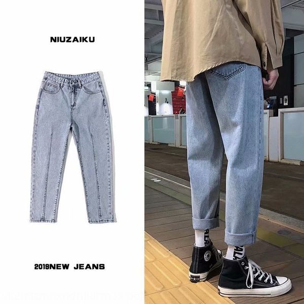 

мужское корейский стиль модного похудения свободно и джинсовые брюки и джинсы прямого скошенные шаровар harajuku щиколотки брюки s4c8j, Blue