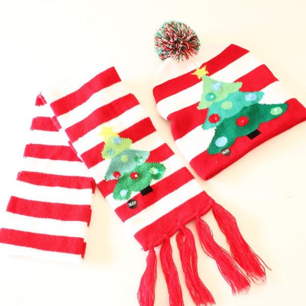Led Noel Örgü Şapka ve eşarp Çocuk Bebek Anneler Kış Kabak kardan Festivali parti dekor hediye için Beanies Crochet Caps Isınma LX sahne