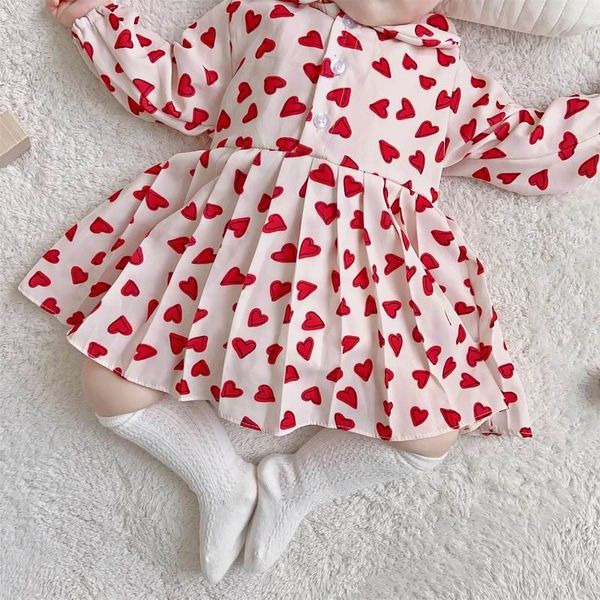 

wholesale baby girl clothes set girls love heart long sleeve romper dress +strawberry cardigan 2pcs outfits kids clothes e20094, White