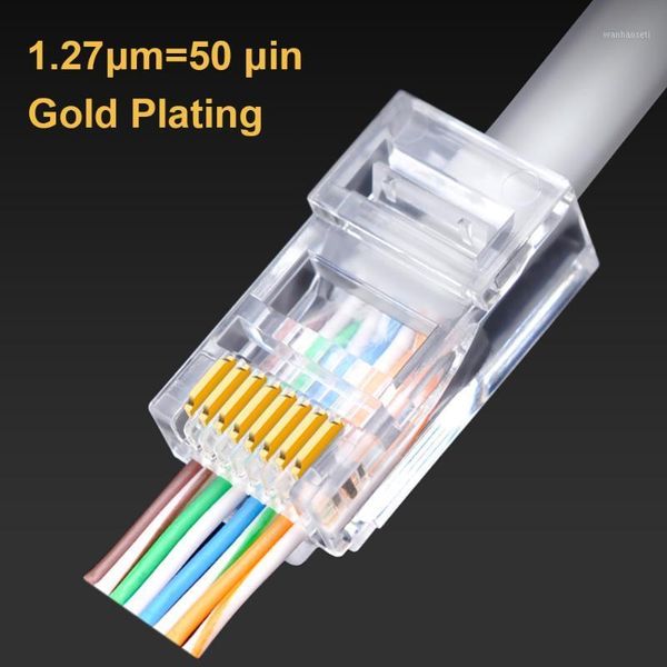 

oullx 50u rj45 connector cat6 utp gold plated pass through ethernet cables network rj-45 crystal heads cat5 cat5e 20/50/100pcs1
