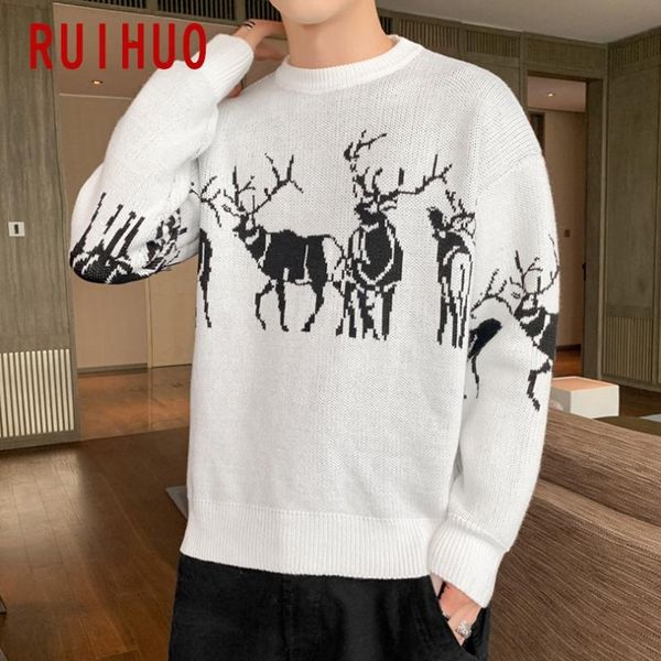 

ruihuo knitted christmas sweater men winter mens clothes pullover mens sweaters black sweater 2020 new arrivals -3xl, White;black