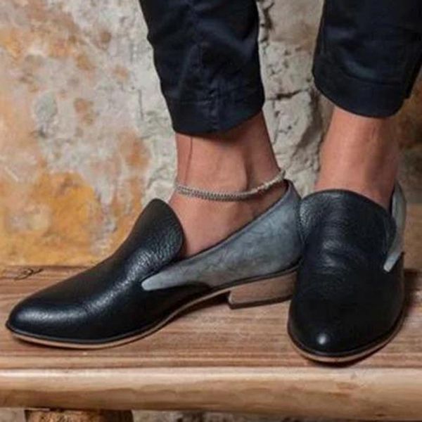 

women patent leather shoes flats mixed color loafers elegant slip on footwear female pointed toe thick heel sapato feminino 683w, Black