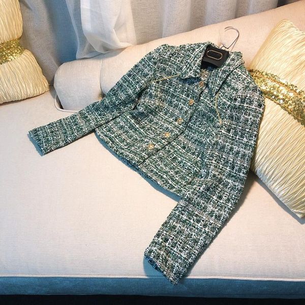 

new elegant and famous lady with green plaid small fragrance tweed short dress jacket and cardigan, Black;brown