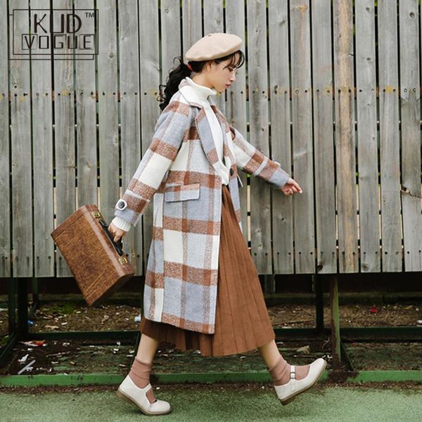 

women's wool & blends autumn jacket women cashmere trench casual plaid turn-down collar long coat thickness warm button pocket jackets, Black