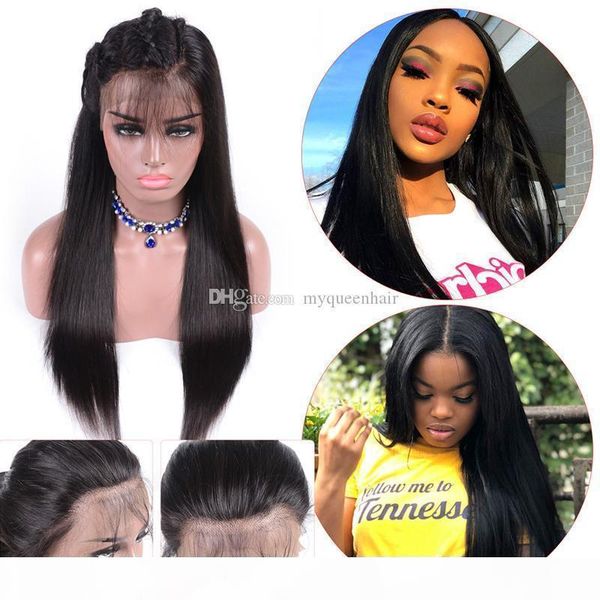 

lace front human hair wigs with baby hair pre plucked 13*6 deep part straight lace wig for black women, Black;brown
