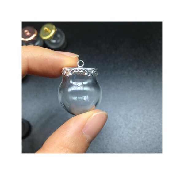 

500sets 20mm miniature terrarium glass bubble metal crown base tray jewelry necklace vial pendant diy wishing glass bbypqj, Black
