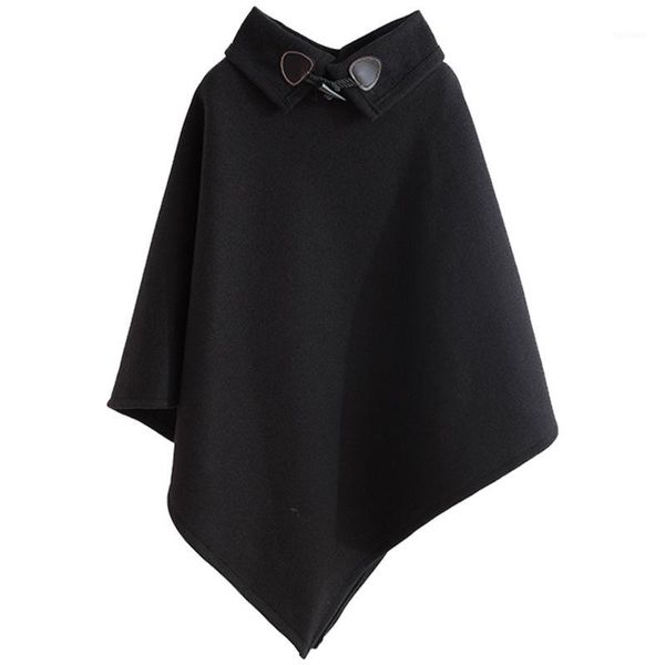 

m-4xl autumn and winter long woolen coat korean version of the loose thin tide men's cloak shawl cloak high collar lapel persona1, Black