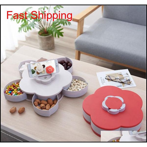 

creative flower petal fruit plate candy storage box 5 grids nuts snack tray rotating flowers food gift box qylwdf toys2010