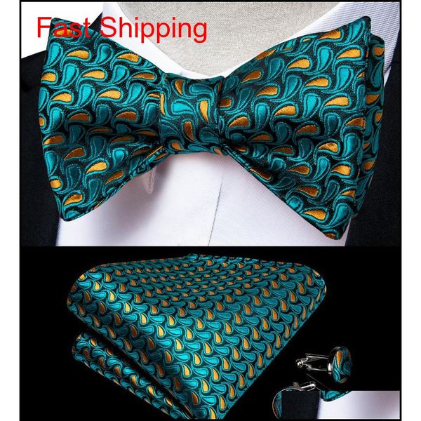

hi-tie bow tie set luxury paisley gold peacock color bow tie self vlinderdas set party drop qylabz dh_seller2010, Black;gray