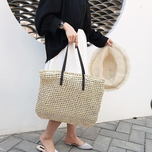 

2020 new big capacity handmade bag for women beach weaving ladies straw casual tote wrapped beach bag bohemian shoulder bags