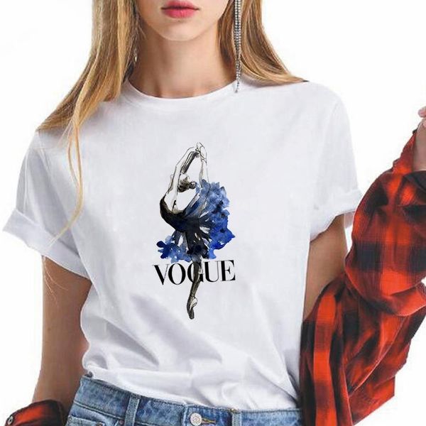 

female new arrival ballet dancer tee shirt casual short sleeve loose harajuku pretty breathable graphic t shirt vogue, White