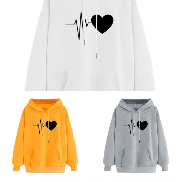 

xmg93 new printin casual fleece electrocardiogram love love printing new loose casual fleece hoodie electrocardiogram hoodie sweater women&#, Black