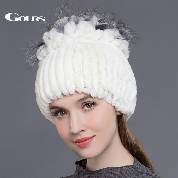 

beanie/skull caps gours women's fur hats natural rex winter warm russian ladies fashion brand beanies arrival, Blue;gray