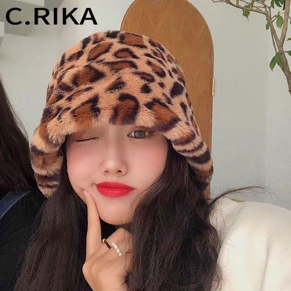 

wide brim hats autumn winter women faux fur leopard bucket hat ladies thick warm outdoor travel fisherman velvet panama girls bob, Blue;gray