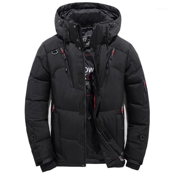 

drop shipping men winter white duck down jackets thicken warm hooded parkas homme zipper outwear overcoat axp2351, Black