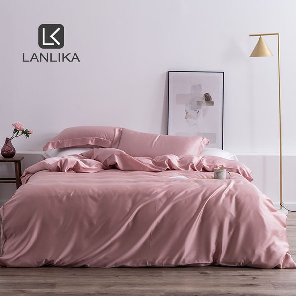 

lanlika women luxury 100% silk pink bedding set nature 25 momme silk healthy duvet cover set  king bed linen home textile 1012