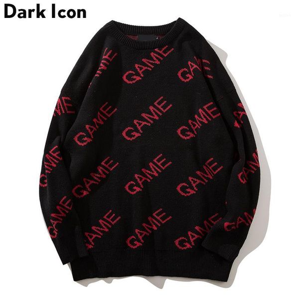 

letter full printed oversized men's sweater 2018 winter loose style sweater high street men 2colors1, White;black