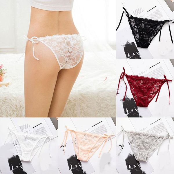 

women lace panties underpants lingerie bow briefs breathable intimates open back underwear thin transparent thong g-string, Black;pink