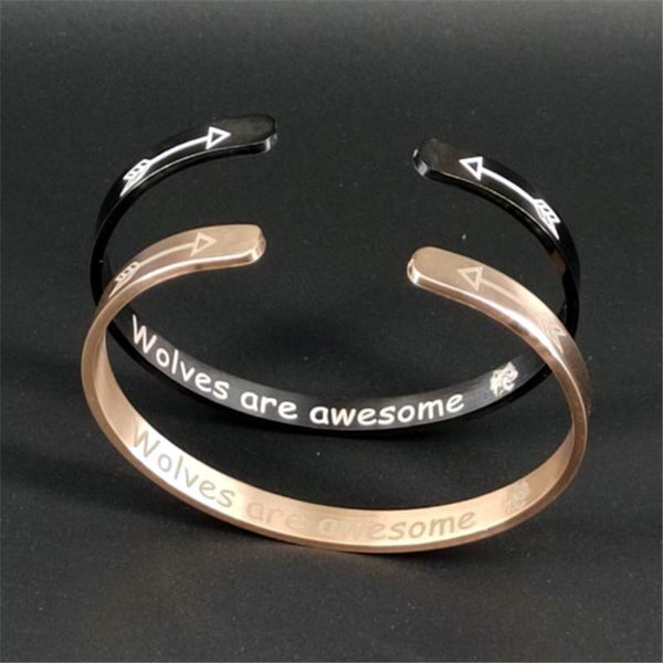 

charm bracelets drop letter wolf head stainless steel bracelet jewelry cuff bangles gifts, Golden;silver