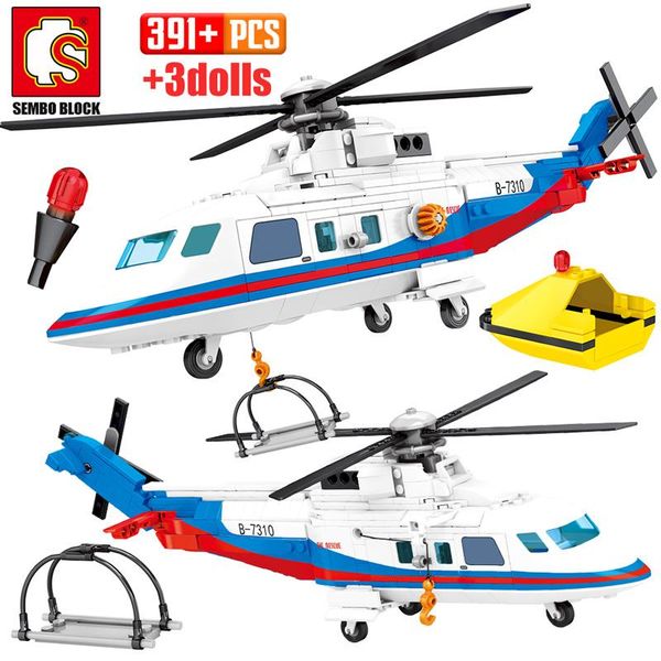 

sembo 391pcs city police helicopter model building blocks military emergency rescue plane figures bricks toys for children wmtbaf