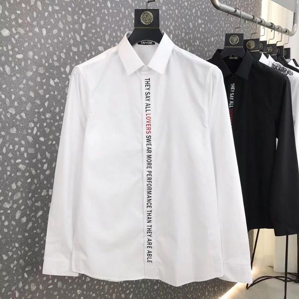 

duyou mens cotton shirt men dress shirt men placket english letter lovers print slim fit casual shirts 29071, White;black