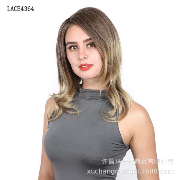 

x1ffp women's gradient medium length headgear lace lace wig women's gradient medium length wig headgear, Black