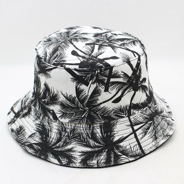

cloches fashion summer reversible black white coconut tree printed fisherman caps bucket hats gorro pescador men women