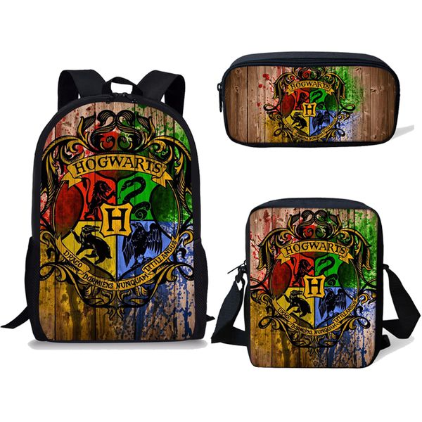 

noisydesigns children school bags for teenage boys kids 3pcs/set magic school printing satchel backpack mochila escolar mujer q1110