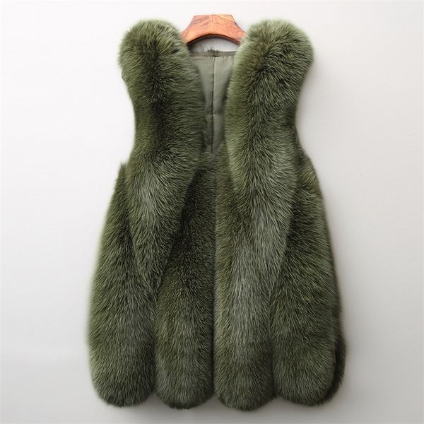 

zadorin new arrival long faux fur vest fluffy jacket plus size women slim fake fur coats artificial fur gilet 201209, Black