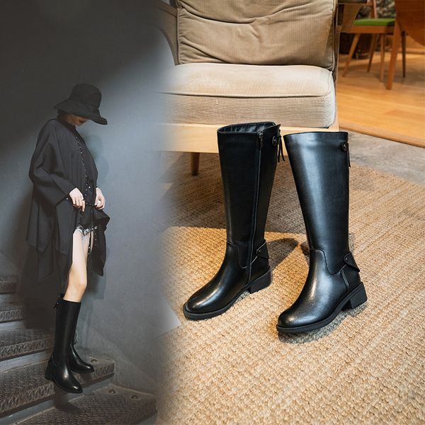 

women's rubber boots shoes booties ladies thigh high heels high boots-women round toe zipper rain over-the-knee med, Black