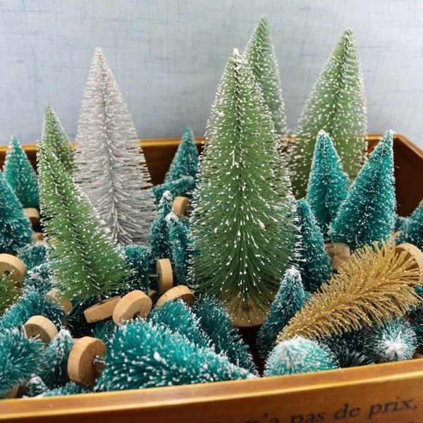 

christmas mini sisal bottle brush small diy christmas tree fake pine tree santa snow frost village house decor