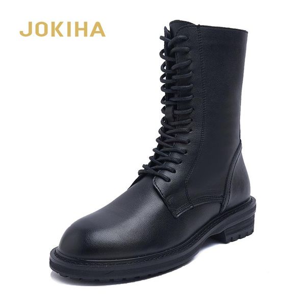 

boots 2021 women shoes patent leather ankle for genuine thick with short motorcycle, Black